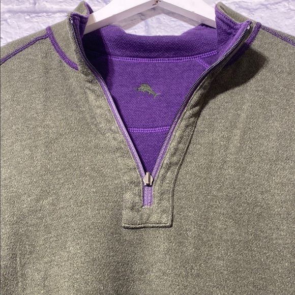 Tommy Bahama Green and Purple Quarter-Zip Sweatshirt - Picture 3 of 12